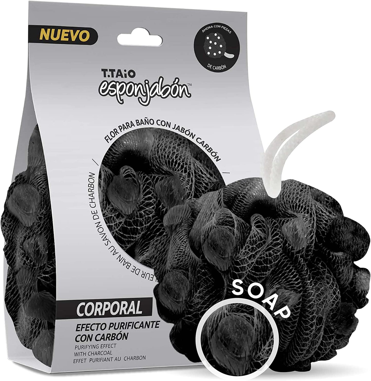 T.Taio Esponjabon Charcoal Shower Bath Puff Soap Sponge