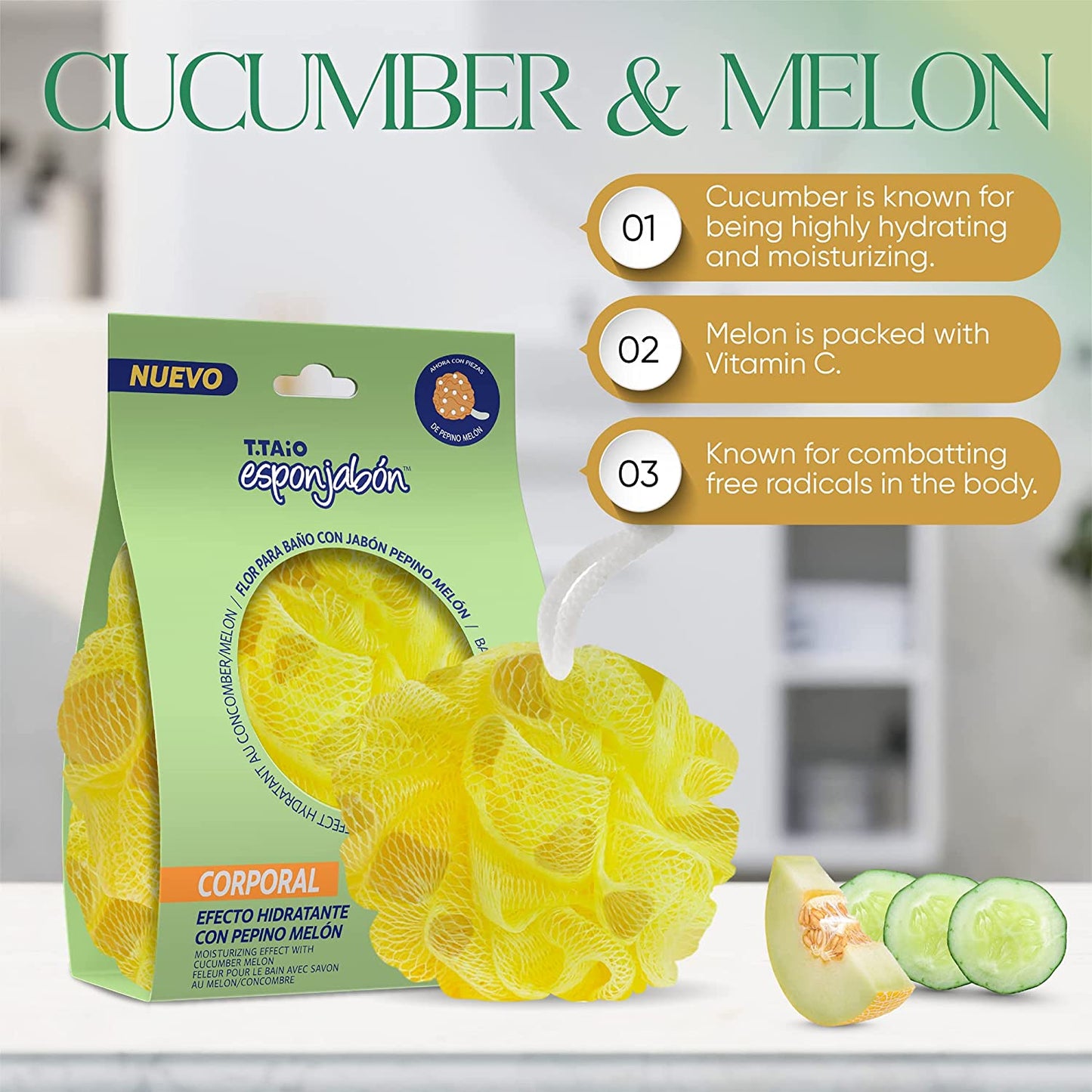 T.Taio Esponjabon Cucumber Melon Shower Bath Puff Soap Sponge