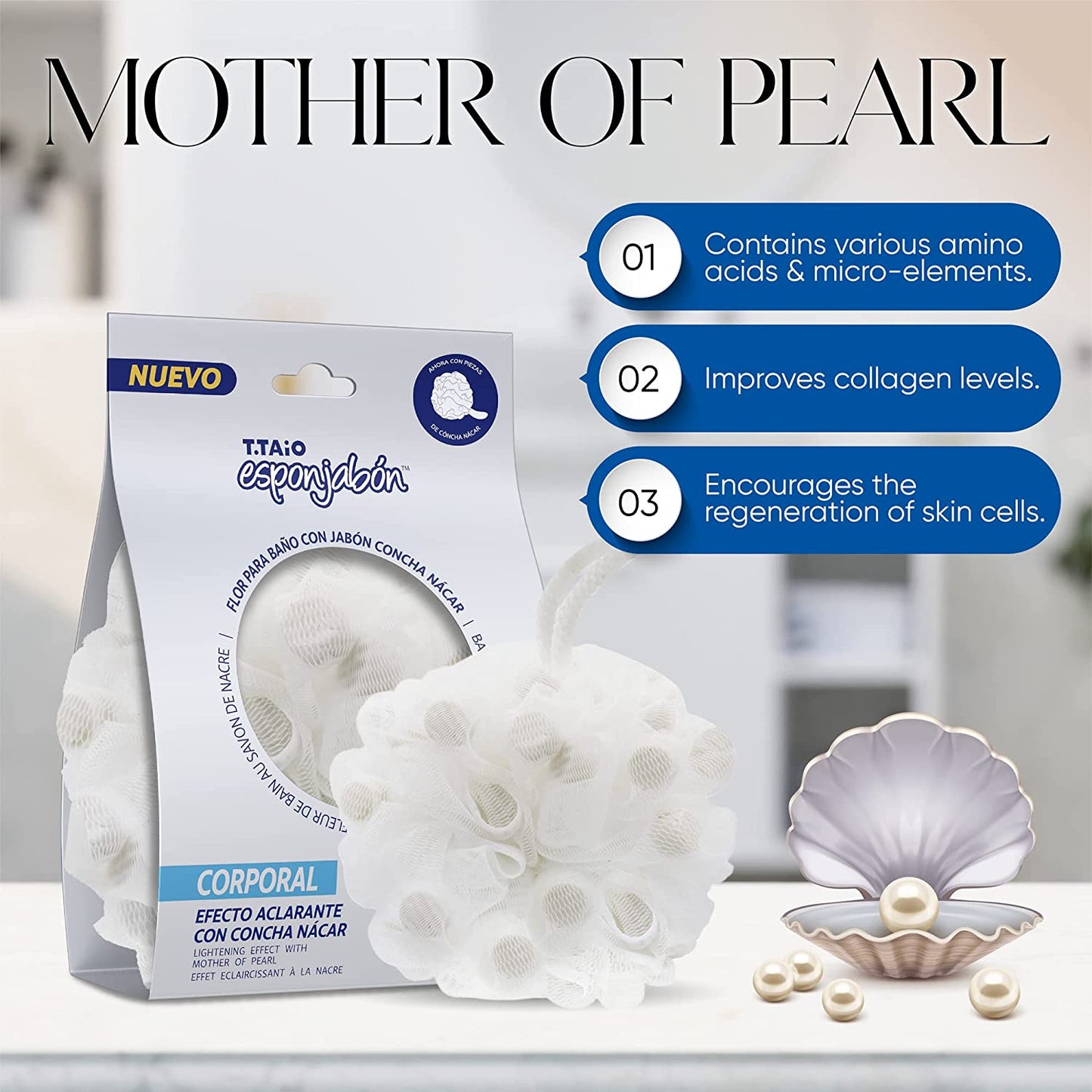 T.Taio Esponjabon Mother of Pearl Shower Bath Puff
